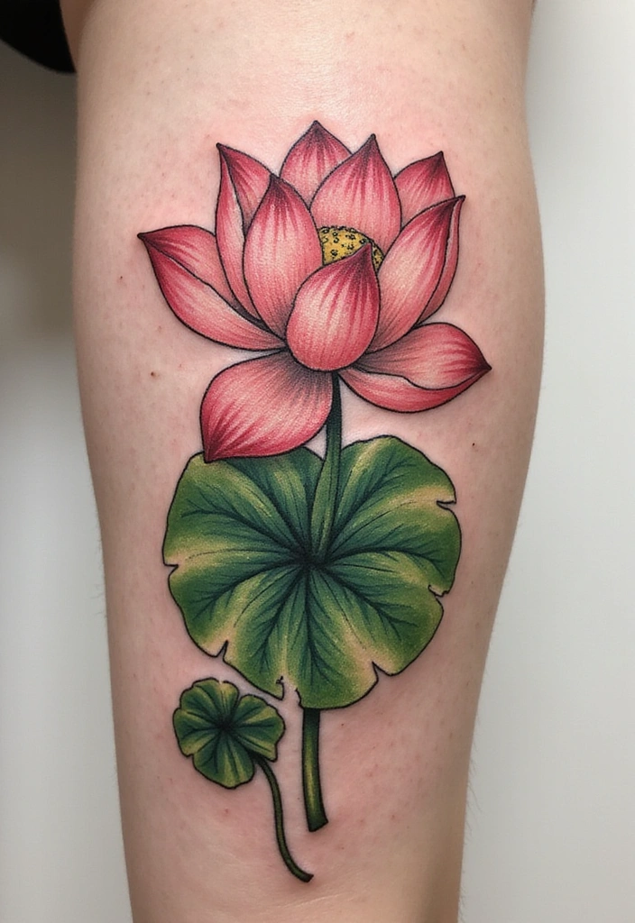 21 Best Pothos Tattoo Ideas With Meanings - 18. Pothos and a Lotus Flower