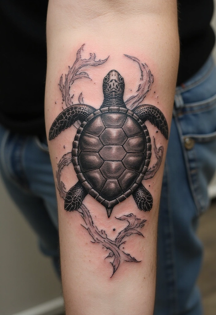 21 Amazing Polynesian Forearm Tattoo Idea Designs And Meanings - 9. The Turtle Symbol