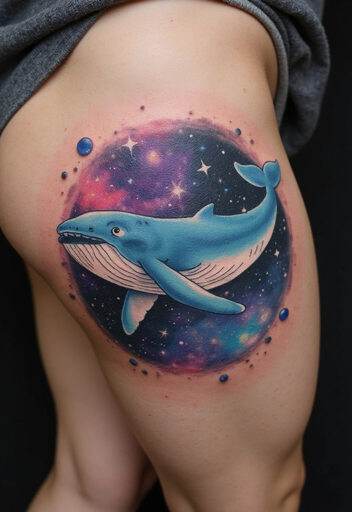 17 Universe Tattoo Design Ideas With Meaning - 16. Space Whale