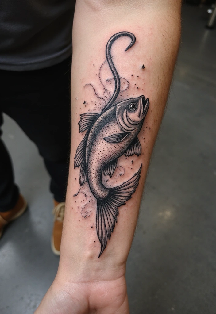 21 Amazing Polynesian Forearm Tattoo Idea Designs And Meanings - 6. The Fish Hook Tattoo