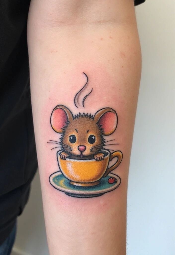 10 Cute Mouse Tattoo Ideas For Men With Meanings - 7. The Cute Mouse in a Cup