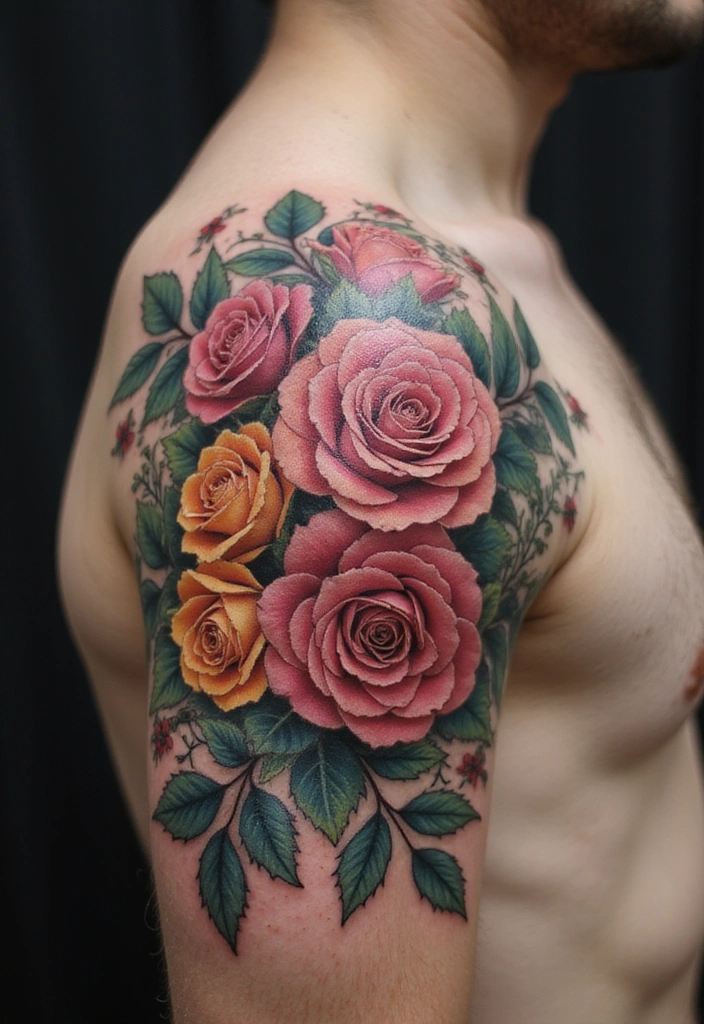 Shoulder Tattoo Ideas for Men That Are Still Trending - 2. Floral Elements: A Touch of Softness