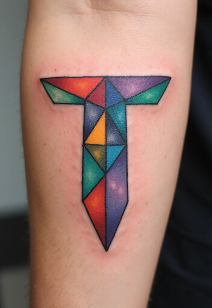 15 Creative Letter T Tattoo Designs And Ideas - 3. Geometric Shapes