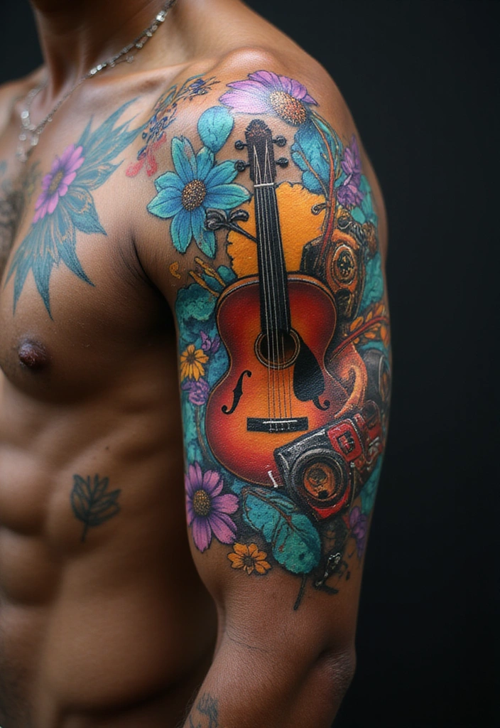 Top Color Tattoo Ideas for Dark Skin Tones - 13. Music and Arts