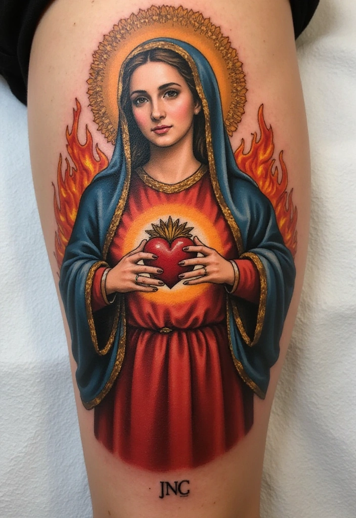 15 Virgin Mary Tattoo Ideas And Meaning - 3. Virgin Mary with Sacred Heart