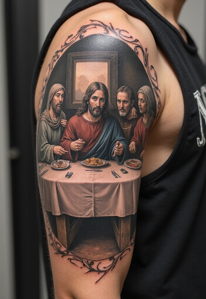 15 Creative Jesus Arm Tattoo Ideas for Men And Meanings - 9. The Last Supper