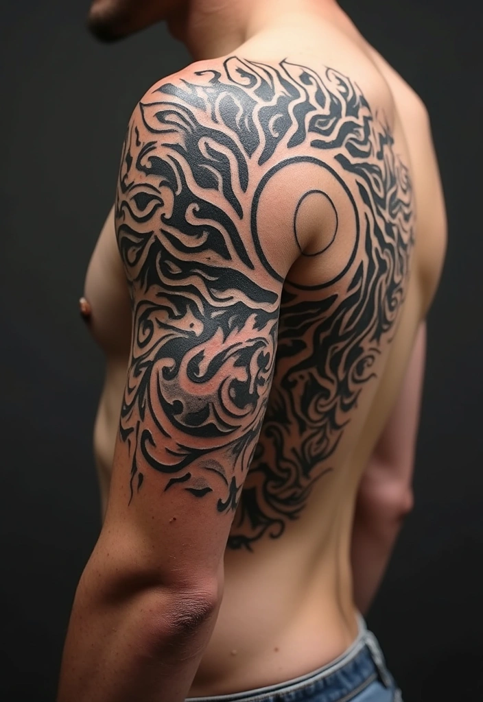 21 Simple Tribal Sun Tattoo Ideas For Men With Meanings - 8. Sun with Waves