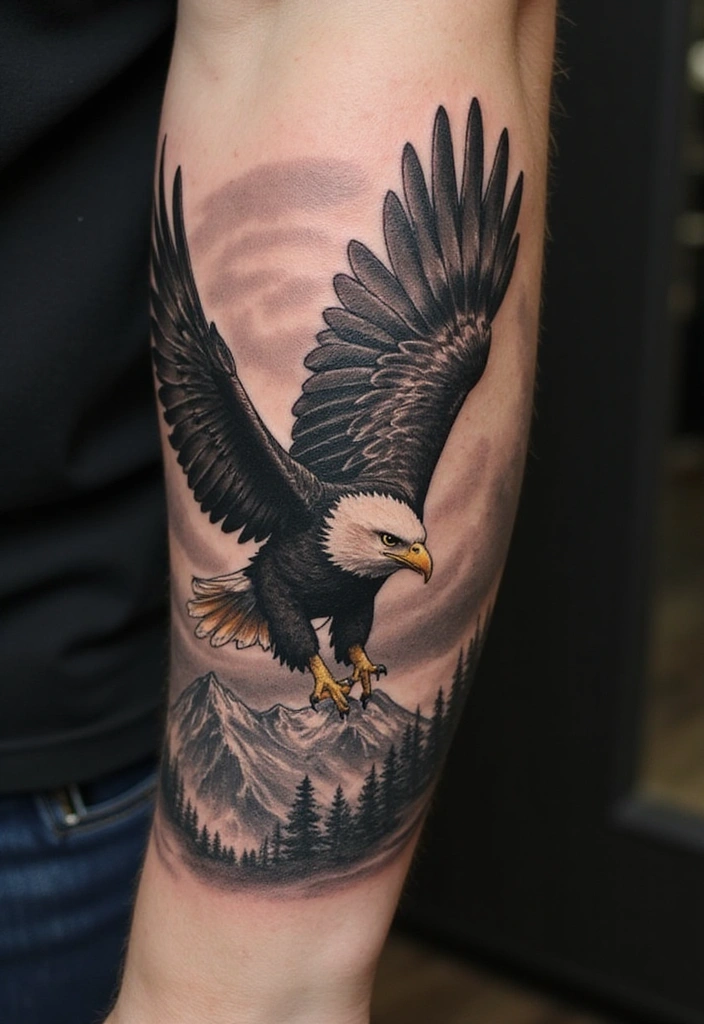 Best Animal Tattoos for the Forearm – Designs & Meaning - 14. Spirited Eagle: Freedom and Vision