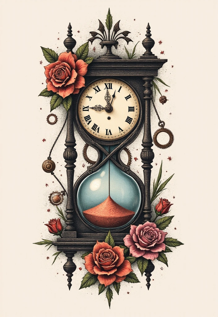 15 Goth Tattoo Ideas Symbolizing Rebellion & Individuality - 13. Clock and Hourglass Tattoos
