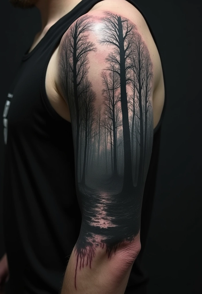 21 Eye-Catching Tattoo Styles for Men: Horror Themes Explored! - 13. Horror Landscapes