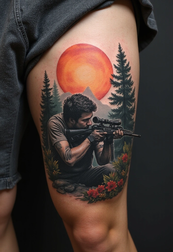 21 Unique Sniper Tattoo Ideas for Men and Their Powerful Meanings - 18. Sniper with Landscape