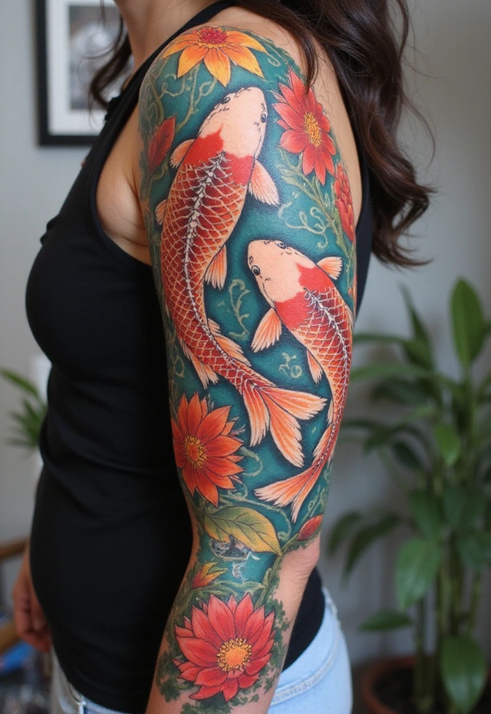Top 10 Animal Sleeve Tattoo Ideas for Men - 8. The Colorful Koi Fish