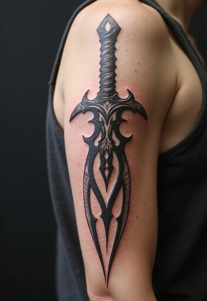 15 Creative Blade Tattoo Ideas, Designs, And Meanings - 8. Tribal Blade Tattoo