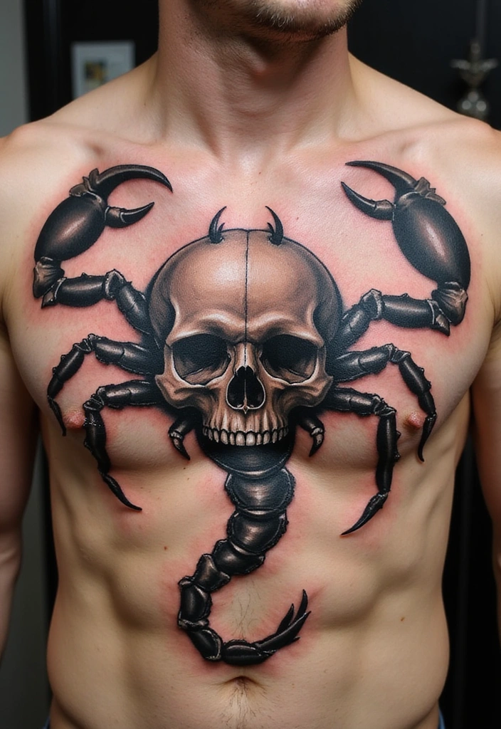 Scorpion Tattoo Ideas for Men With Bold Personalities - 6. Scorpion and Skull Fusion