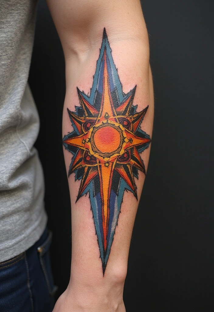 21 Simple Tribal Sun Tattoo Ideas For Men With Meanings - 3. Geometric Tribal Sun