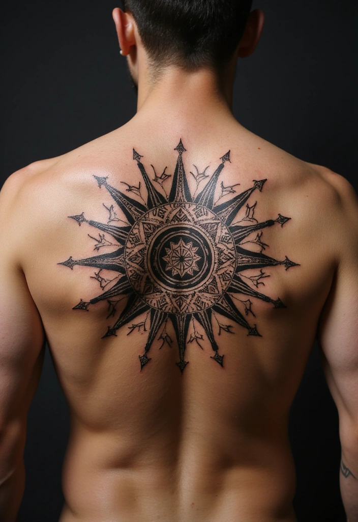 21 Simple Tribal Sun Tattoo Ideas For Men With Meanings - 15. Sun with Sacred Geometry