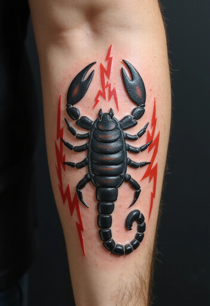 Scorpion Tattoo Ideas for Men With Bold Personalities - 10. Scorpion and Lightning Bolt Tattoo