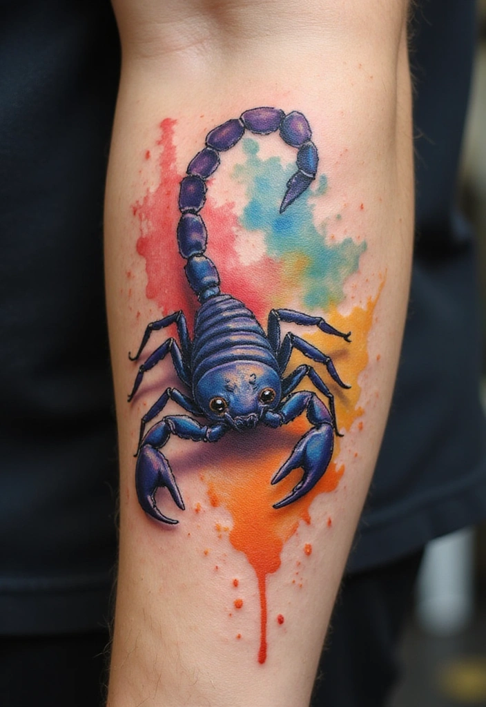 Scorpion Tattoo Ideas for Men With Bold Personalities - 12. Scorpion with Watercolor Effects