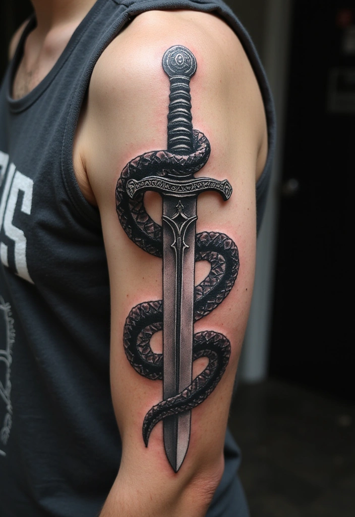 15 Creative Blade Tattoo Ideas, Designs, And Meanings - 2. Sword with a Snake
