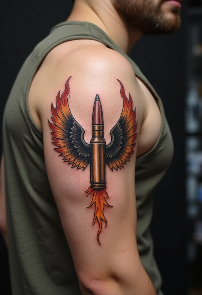 21 Unique Sniper Tattoo Ideas for Men and Their Powerful Meanings - 2. Bullet with Wings