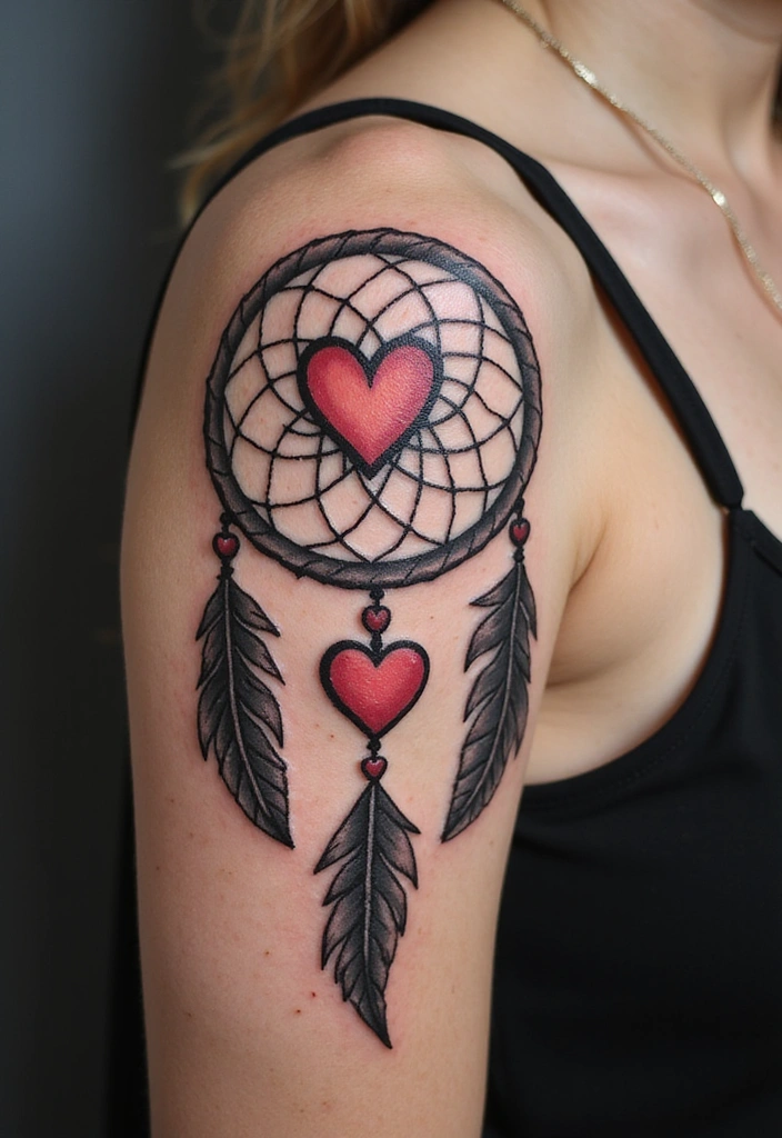 20 Beautiful Love Tattoo Designs That Speak to the Heart - 16. Dreamcatcher with Love