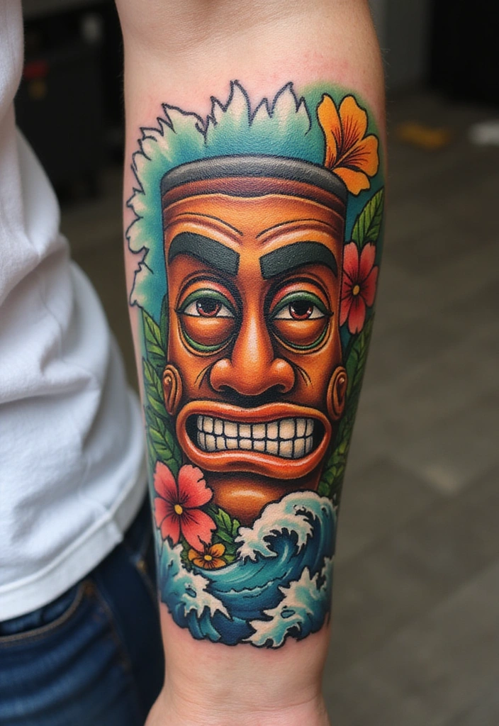 21 Amazing Polynesian Forearm Tattoo Idea Designs And Meanings - 2. The Tiki Design