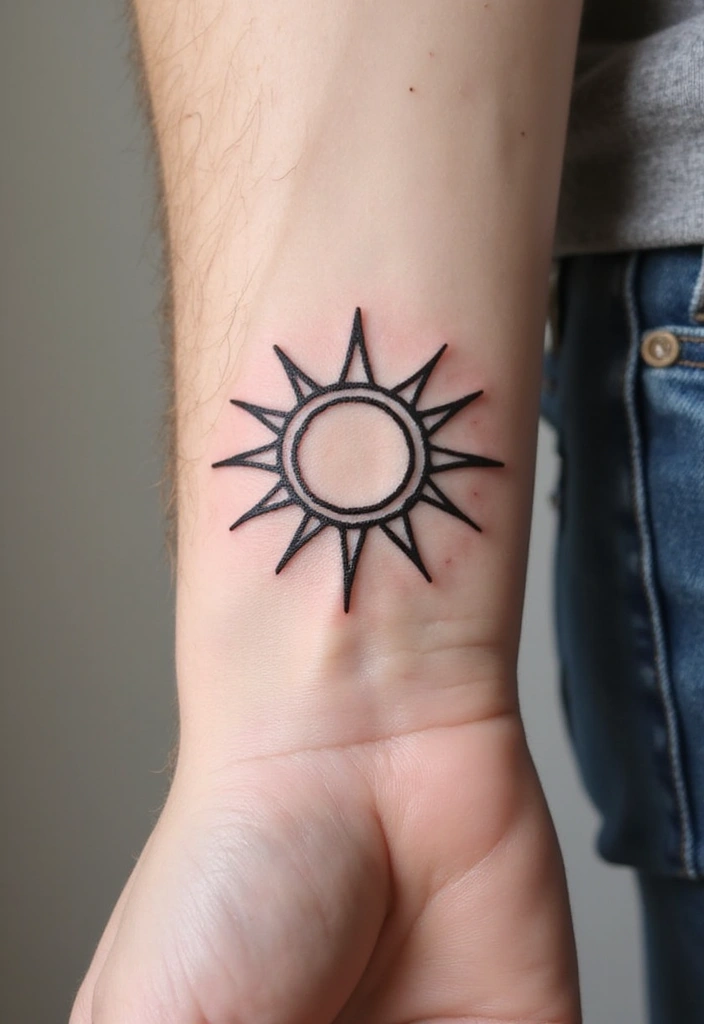 21 Simple Tribal Sun Tattoo Ideas For Men With Meanings - 5. Minimalist Sun