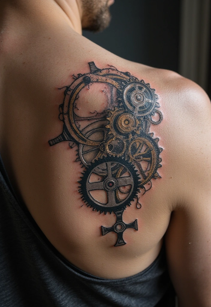 Shoulder Tattoo Ideas for Men That Are Still Trending - 12. Steam Punk Elements: Industrial Style
