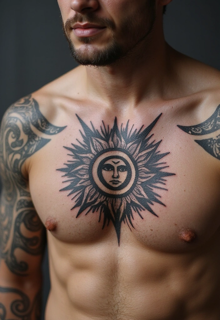 21 Simple Tribal Sun Tattoo Ideas For Men With Meanings - 17. Sun with Cultural Significance