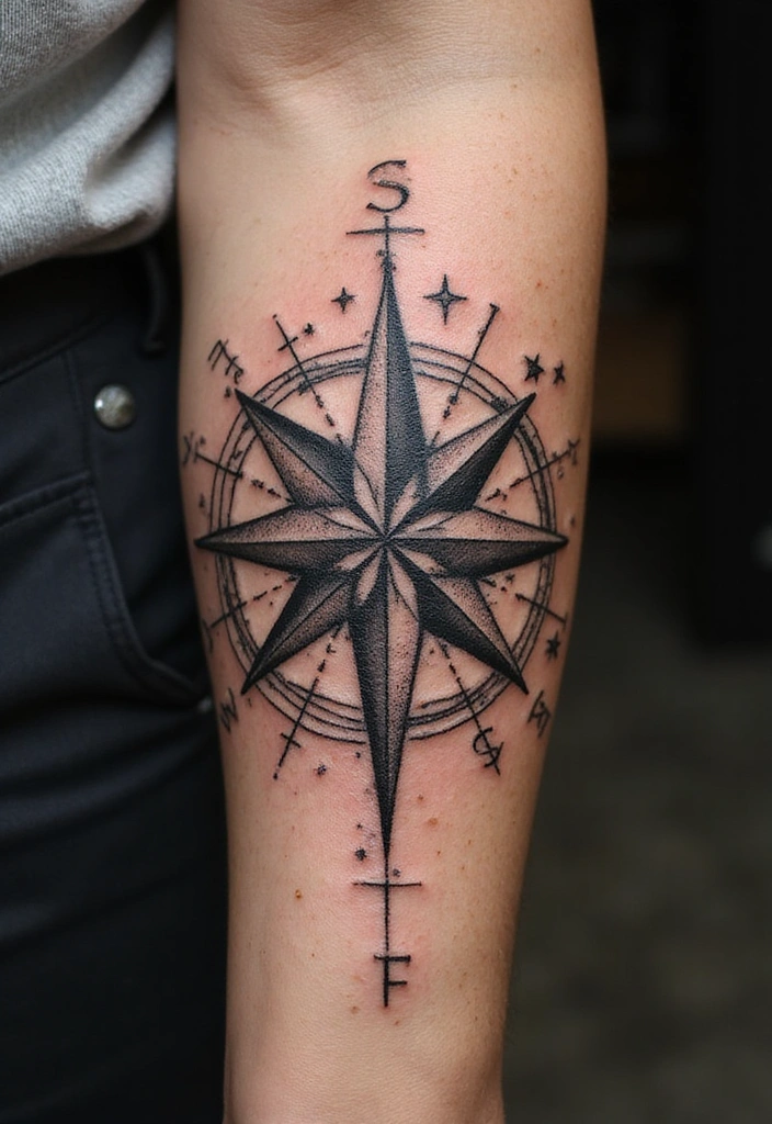 21 Amazing Polynesian Forearm Tattoo Idea Designs And Meanings - 15. The Star Compass Design