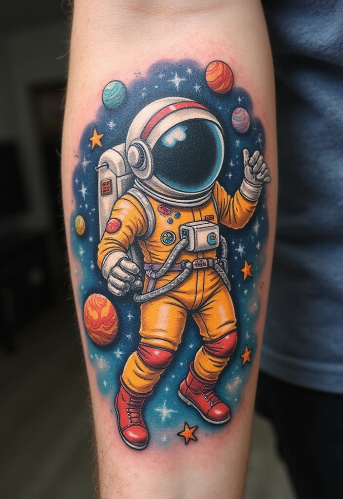 17 Universe Tattoo Design Ideas With Meaning - 14. Astronaut