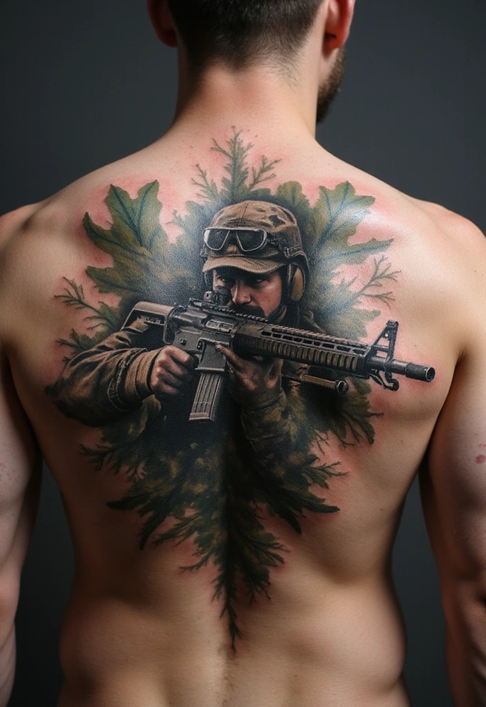 21 Unique Sniper Tattoo Ideas for Men and Their Powerful Meanings - 13. Sniper with Camouflage